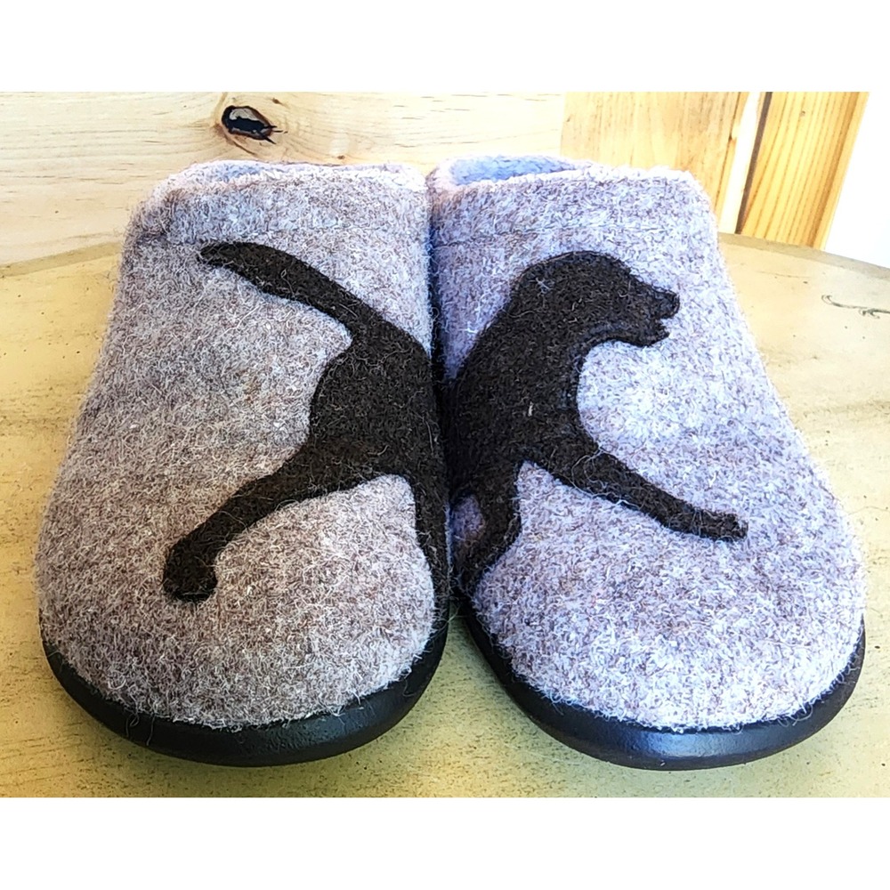 LL Bean Sz 8 Gray Wool Dog Slippers Clogs House Shoes Cottagecore Retro Scandi